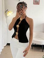 Summer Sexy Holiday Vacation Metallic 3D Floral Embellishment Hollow Out Casual Cami Dress Women'S Clothing - Black