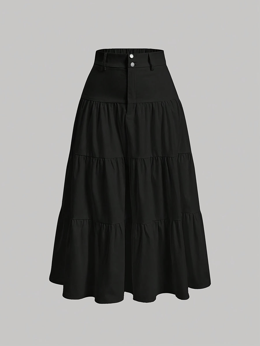 Women'S Solid High-Waist Half Skirt - Black