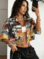 Women's Summer Trendy Plaid Oversized Cropped Printed Shirt, All-Season Wear, Street Hip Hop & Retro College Style, Casual for Daily Outfits, Ideal Surprise Gift for Festivals and Anniversaries - Multicolor