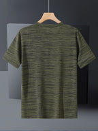 5pcs Men's Sports & Fitness Breathable Quick-Dry T-Shirts, Outdoor Travel Casual Running Printed Short-Sleeve Tees, Easy to Clean and Maintain, Lightweight T-Shirts for Daily Leisure and Gatherings, Classic Crew Neck Shirts - Army Green + Dark Blue + Army Green + Dark Blue + Army Green