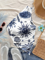 Women's Fashion Strapless Printed Mini Casual Floral Pattern Cross-body Short Irregular Top for Vacation - Mixed Color