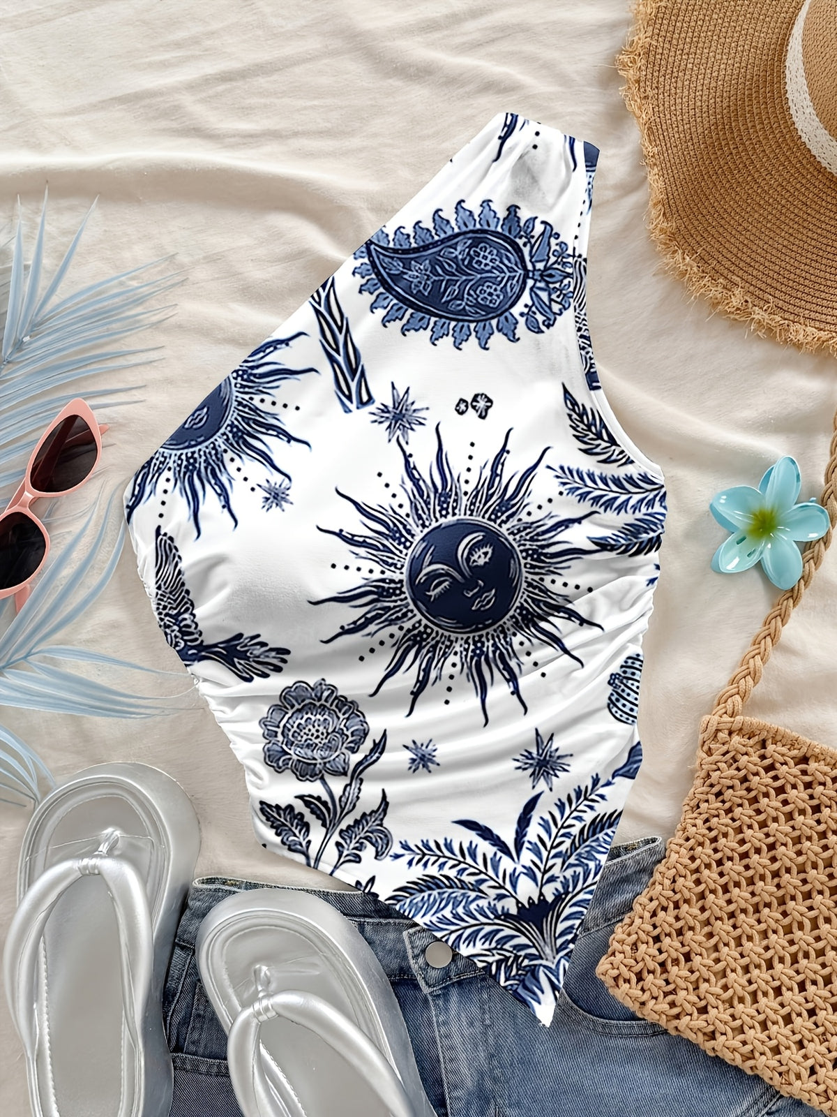 Women's Fashion Strapless Printed Mini Casual Floral Pattern Cross-body Short Irregular Top for Vacation - Mixed Color
