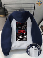 New Autumn/Winter Men'S Zipper Hooded Sports Sweatshirt Jacket, Batman Comic Multi-Character Collection Pattern Print, Street Trendy Ins Style, Blue-Gray Striped Sleeve Design, Loose Fit, Suitable for Sports Fitness And Daily Casual Outings - Light Twist Gray