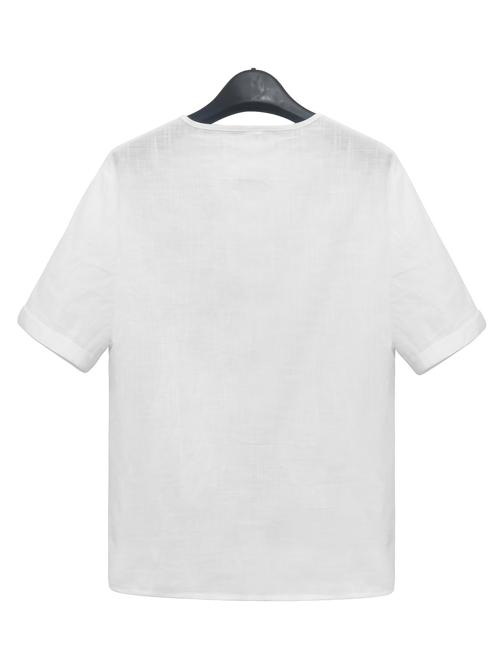 Men'S Lightweight White Short Sleeve V-Neck Button-Up Shirt - Retro Classic Fitted Style Summer Casual Top, Solid Color Breathable Fabric for Warm Weather - White