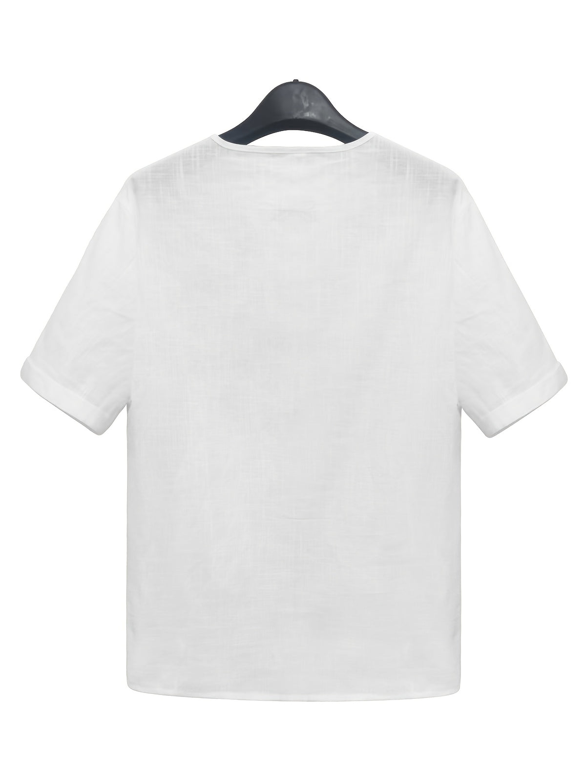 Men'S Lightweight White Short Sleeve V-Neck Button-Up Shirt - Retro Classic Fitted Style Summer Casual Top, Solid Color Breathable Fabric for Warm Weather - White