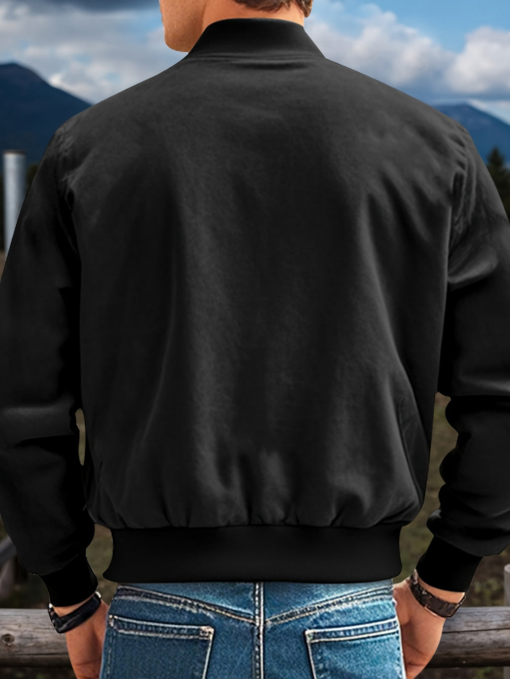 Whale Crossing OBM Early Autumn New Outdoor Men's Stand Collar Zipper Jacket - Black