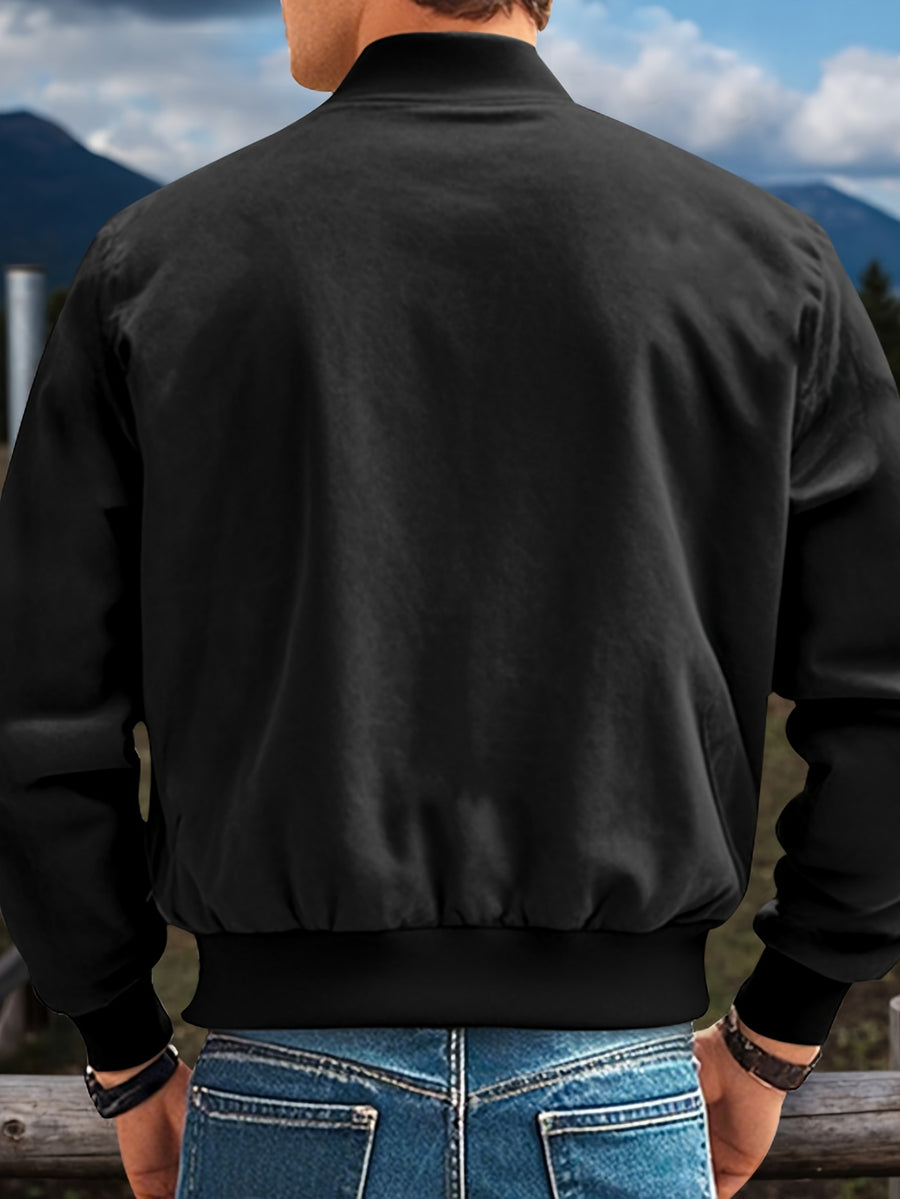 Whale Crossing OBM Early Autumn New Outdoor Men's Stand Collar Zipper Jacket - Black