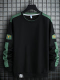 1pc Men's Casual Sportswear Top, Pullover Fashion Long Sleeve, Suitable for Spring and Autumn Outdoor Daily Running, Color-Block Letter Men's Sweatshirt - Black