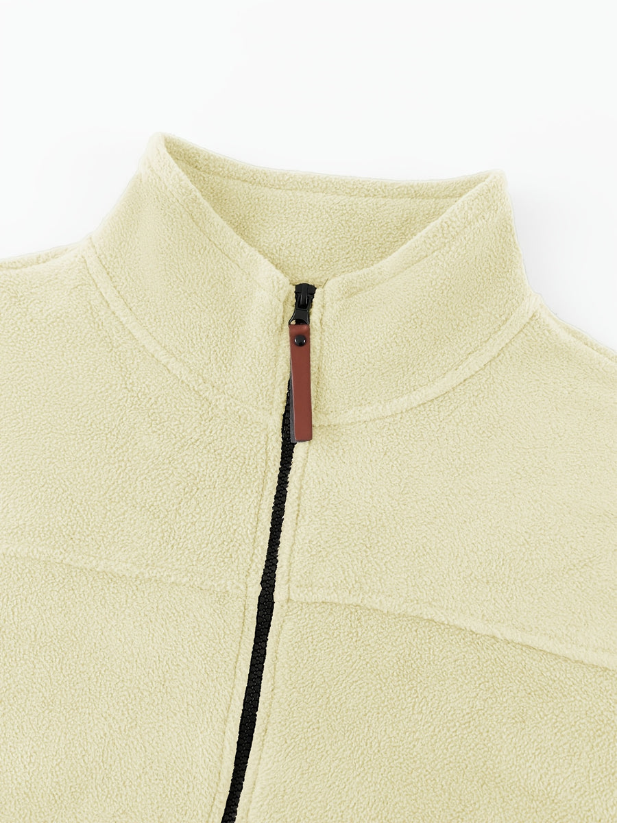Men's Knitted Zip-Up Cardigan, Autumn/Winter Men's Jacket, Small Stand-Up Collar Design, Can Be Worn Alone or as a Layering Piece, Two-in-One Design with Pockets, Simple and Versatile, Men's Warm Sweater Cardigan - Apricot