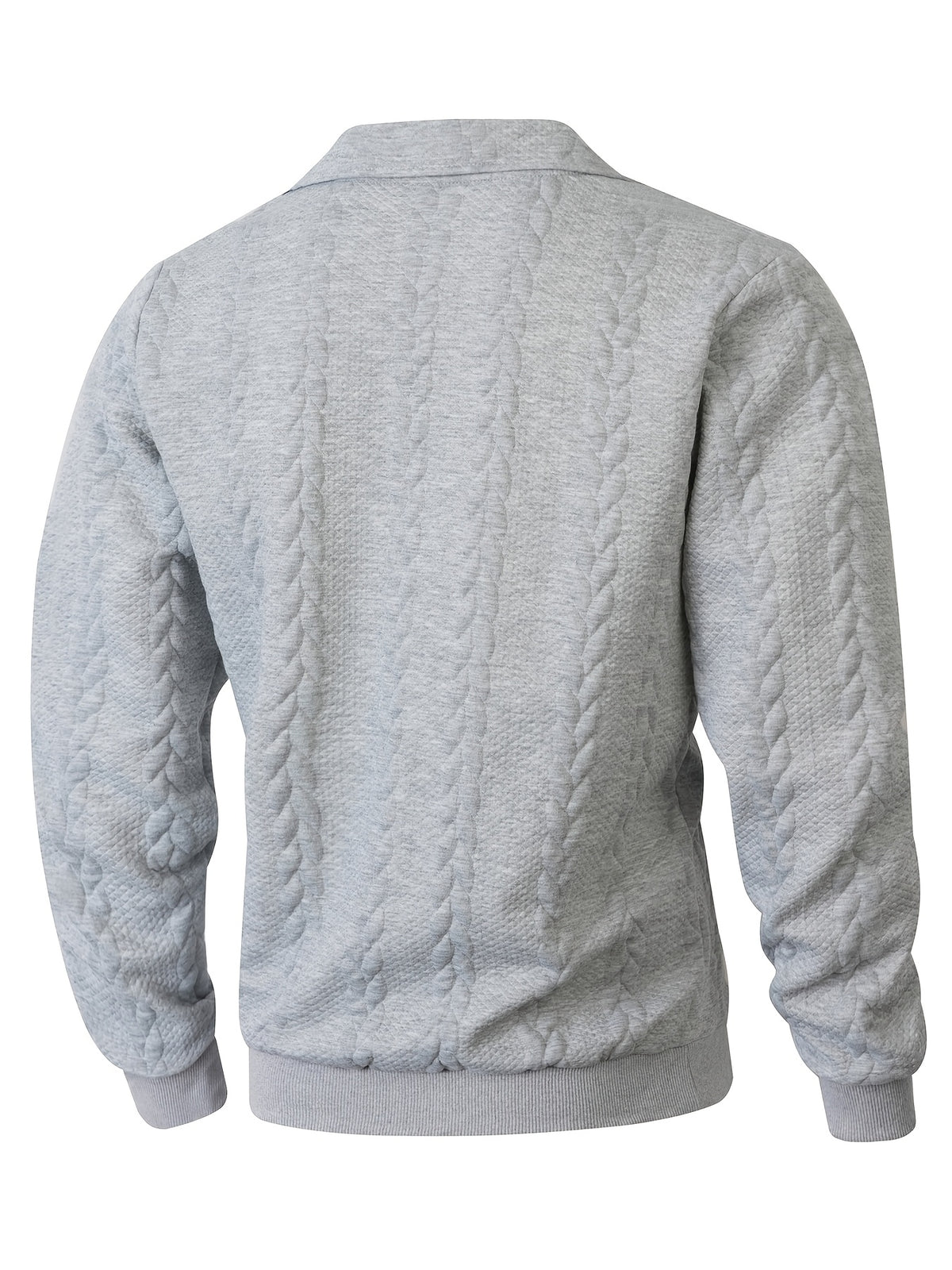 Men's Lapel Jacquard Knit Sweater for Spring, Autumn, and Winter, Casual Long-Sleeve Half-Open Front Zipper Fashionable Versatile Knit Outerwear Sweatshirt - Light Grey