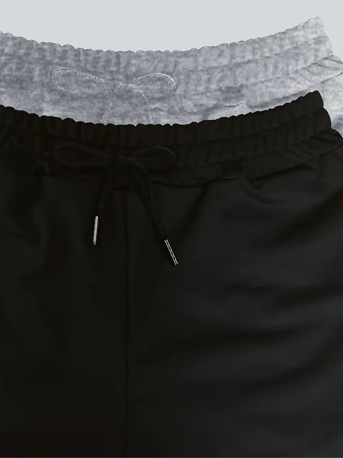 2pcs Plus Size Women'S Casual Wide-Leg Athletic Pocket Sweatpants, Solid Color Drawstring Pattern Printed Sweatpants - Black+Grey