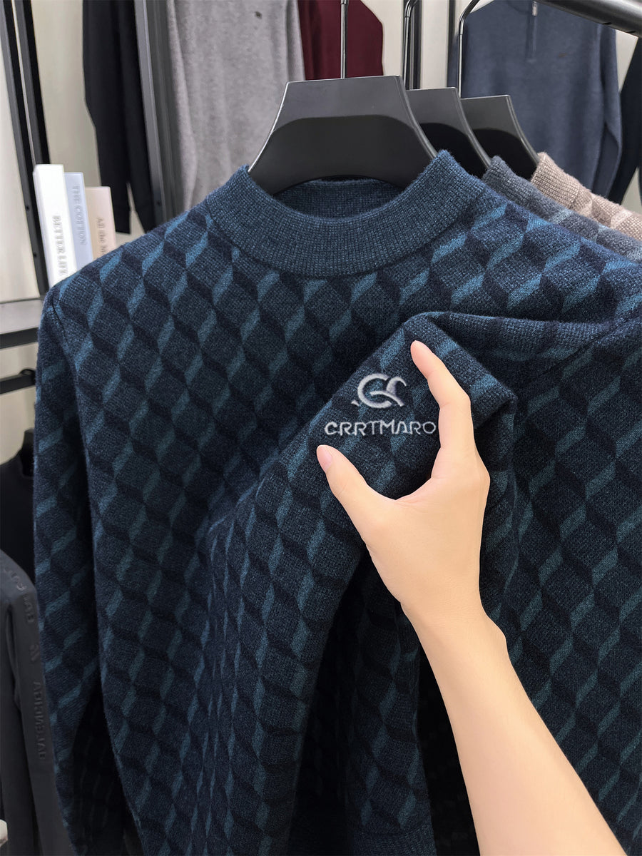 ZBZP Autumn Winter Knit 3D Solid Mid-High Neck Sweater, Basic Knit Pullover Top for Men, Fashion Long Sleeve Sweater QSDS - Blue