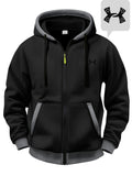 Men'S Color-Block Hooded Cardigan College Style Sweatshirt Casual Fashion Jacket Design Black Pattern Print Fleece Warm Autumn And Winter Long-Sleeved Top - Black
