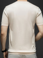 Men'S Summer Short-Sleeved T-Shirt, V-Neck Color-Blocking Details, a Slightly Slim Fit That Conforms to The Body, Showing Neat Lines Without Being Tight, Suitable for Daily Leisure/Weekend Travel Scenarios, And Light Social Scenarios - Beige Apricot