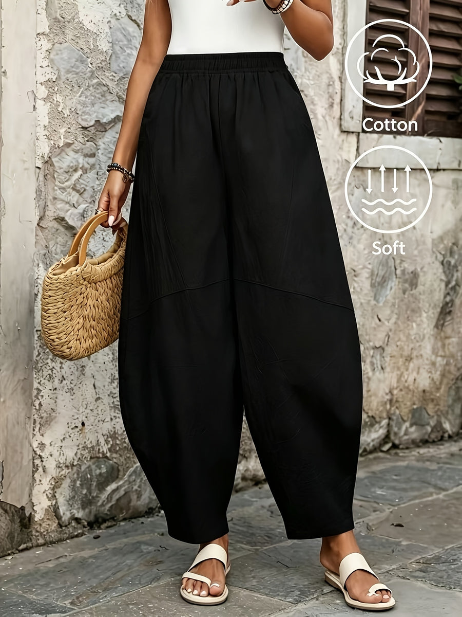 Women'S Easy Casual Solid Color Loose Flowy Bohemian Style Long Trousers, Suitable for Outdoor YYTT - Black