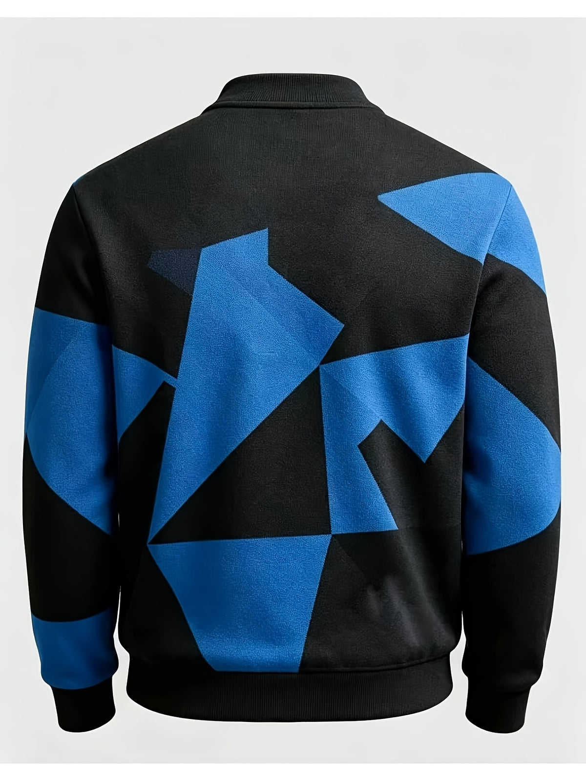 [Print Design - Not Textured] Plus Size Men'S Blue White Gray Geometric Color-Block Sweatshirt, Geometric Print Half-Zip POLO Shirt, Casual Long Sleeve Pullover - Mixed Color 4