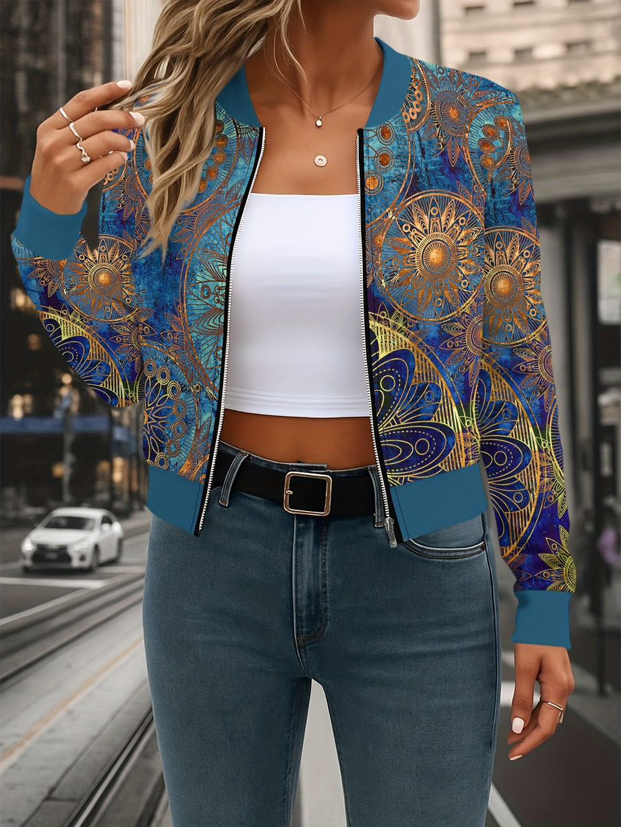 Autumn And Winter Fashion Circular Pattern Print High-Waisted Short Casual Jacket - Mixed colors