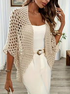 Spring And Summer Elegance Women'S Batwing Sleeve Loose Hollow Cardigan - Apricot