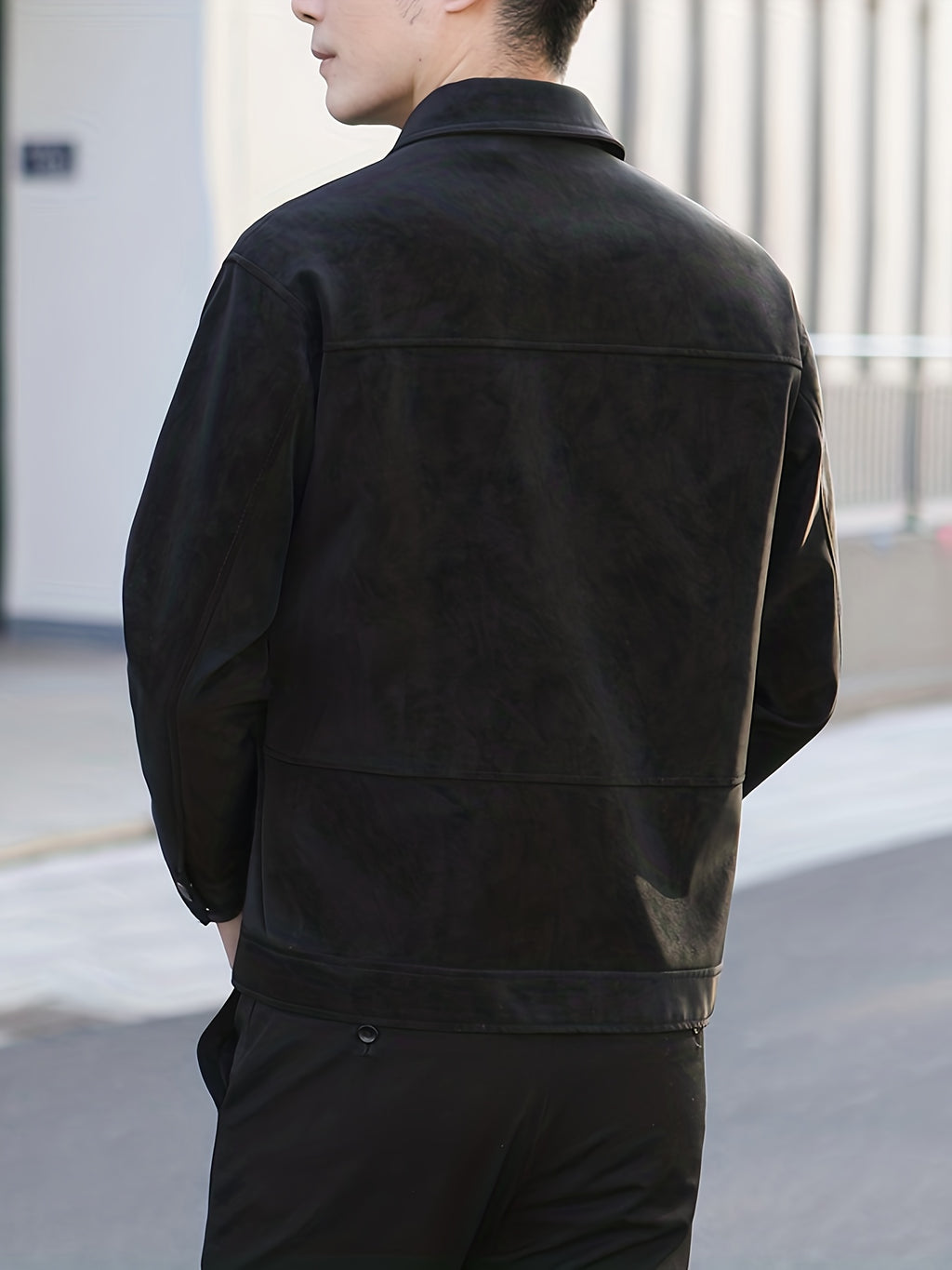 Men's Spring/Autumn Lapel PU Leather Business Casual Short PU Jacket Outerwear - Black
