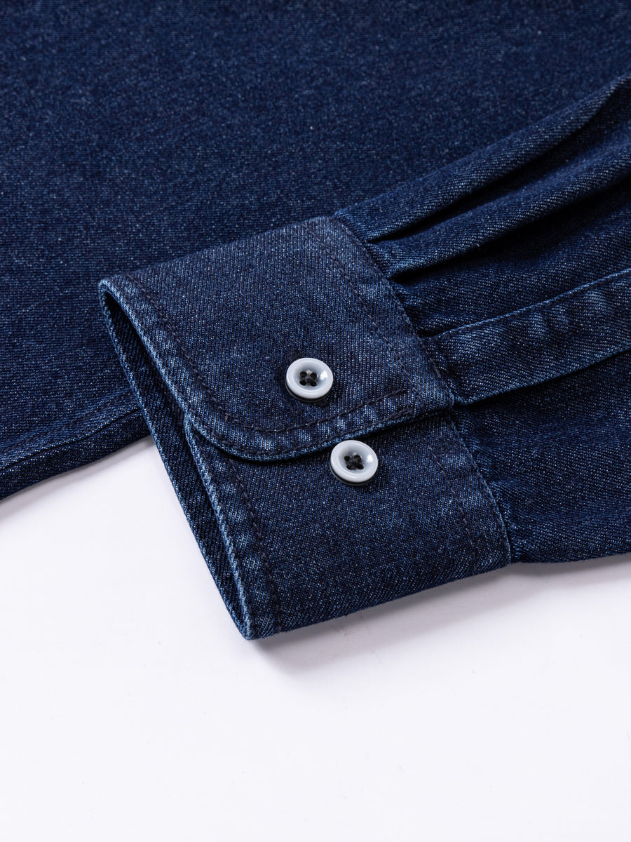 Men'S Casual Shirt American Retro Denim Shirt Fashion Trendy Double-Pocket Utility Shirt Button-Up Long Sleeve T-Shirt Spring Autumn Thin Outerwear - Navy Color