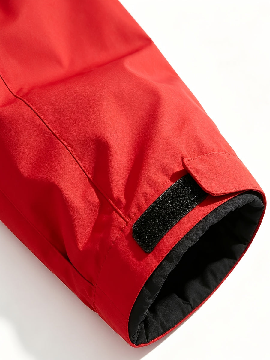 Giraffe Silhouette Navy Lining White Full-Zip Stand Collar Windproof Jacket, Men Women Spring Autumn Multi-Pocket Fresh Casual Outdoor Fleece Coat - Red