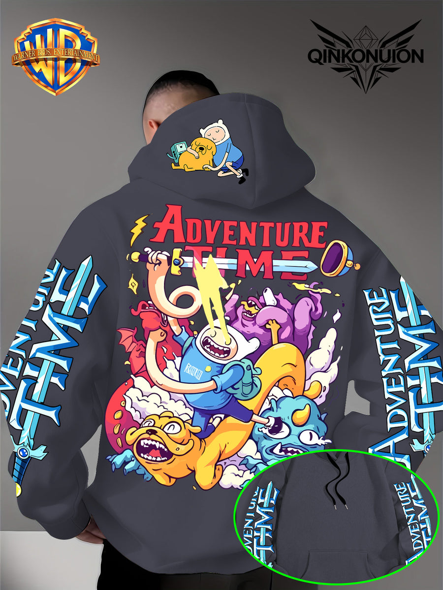 Warner Official Men'S Hoodie, Adventure Treasure Colorful Hot Blood Adventure Trend Printed Design, Machine Washable, Warm And Casual for Autumn And Winter, Daily Drawstring Hoodie, Multi-Functional Sports And Leisure Loose Version - Dark Gray