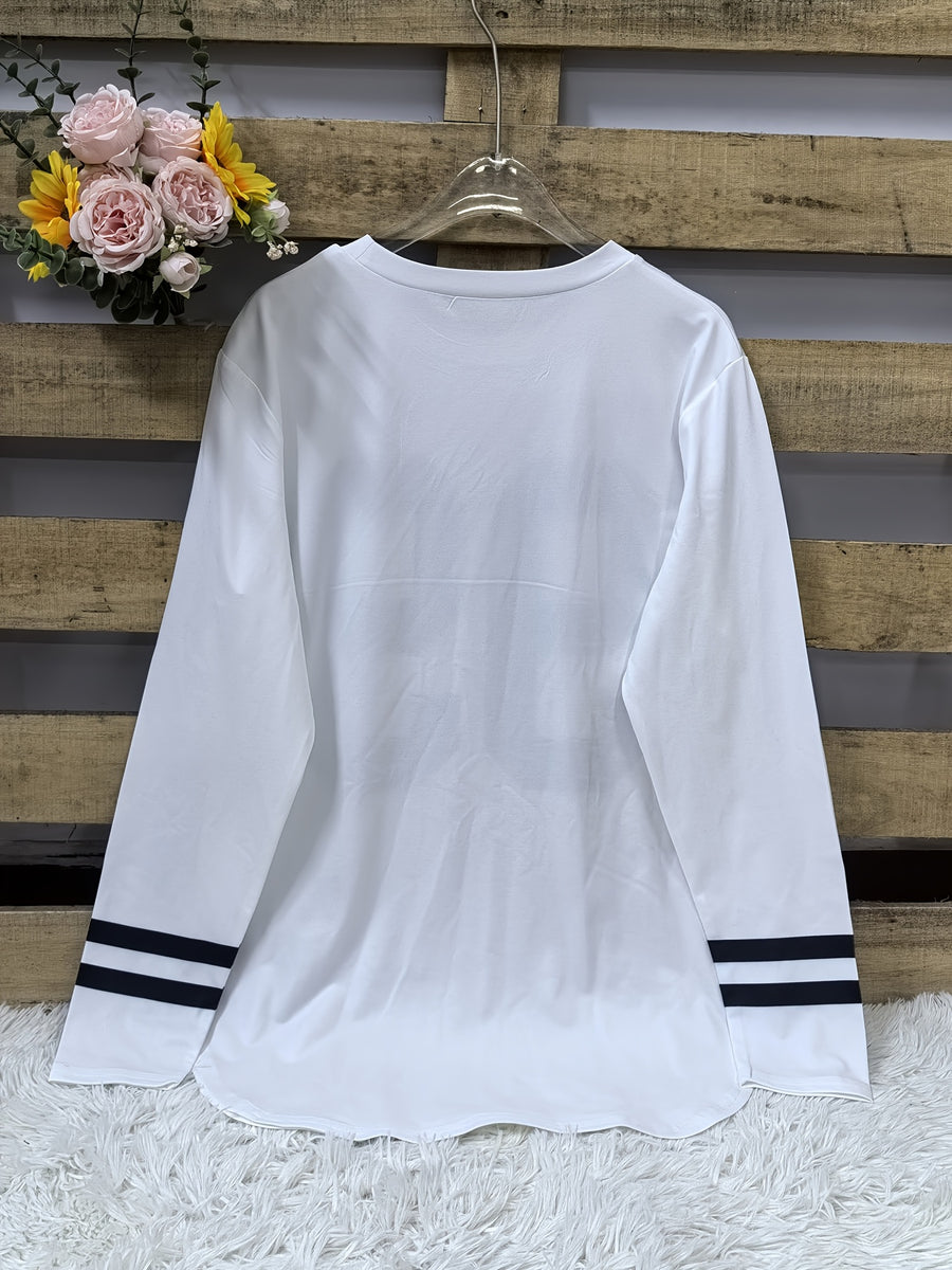 Women's Oversized '99' Number Print Blouse - Long Sleeve Casual Loose Fit SweeSuitable for Year-Round Wear, Machine Washable Comfy Tunic Top - White