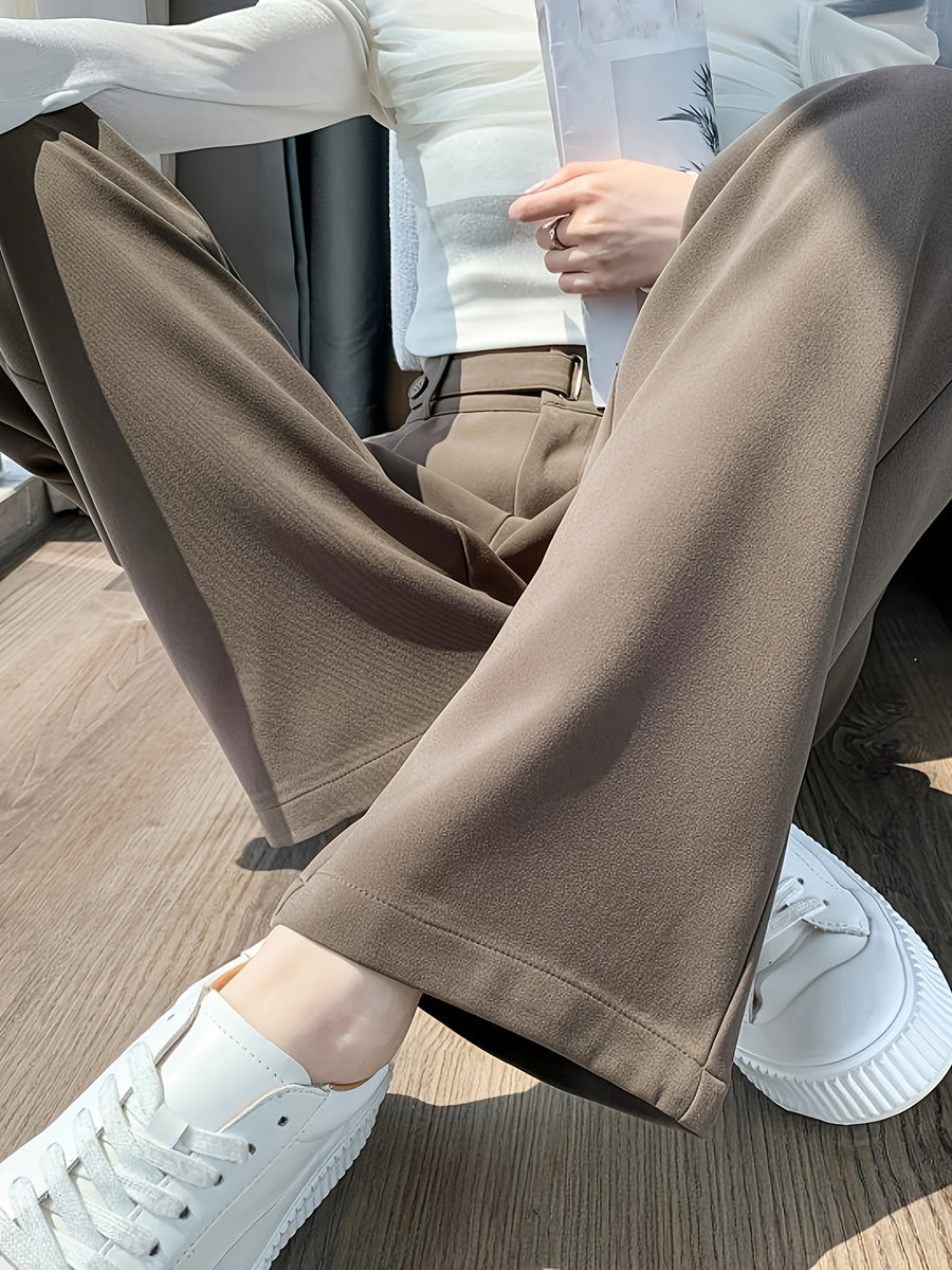 2026 New Summer High-End Women's Suit Pants, High-Waist, Draped Straight-Leg, Slim Fit, Wide-Leg Trousers, Belt-Free, Essential Versatile Workwear for Spring, Summer, and Autumn - Champagne