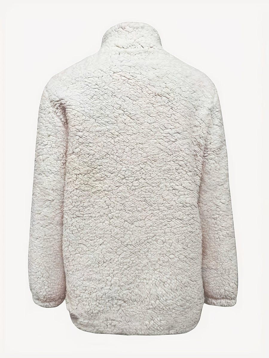 Women'S Faux Small Stand Collar Thick Jacket Coat - White