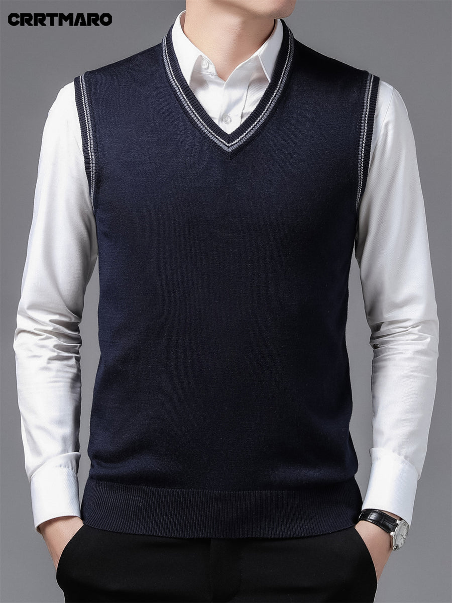 Men'S Solid Color, Business Casual Sweater Vest, Warm Casual Layering Top for Fall And Winter - Shangqing