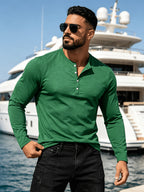 2pcs New Men's Fashionable Sporty Long-Sleeve Pure Cotton Henley Button-Up Shirt, Spring/Autumn Casual, Comfortable, Soft, Trendy, Simple, High-End, Versatile, and Refreshing - Mix color 5