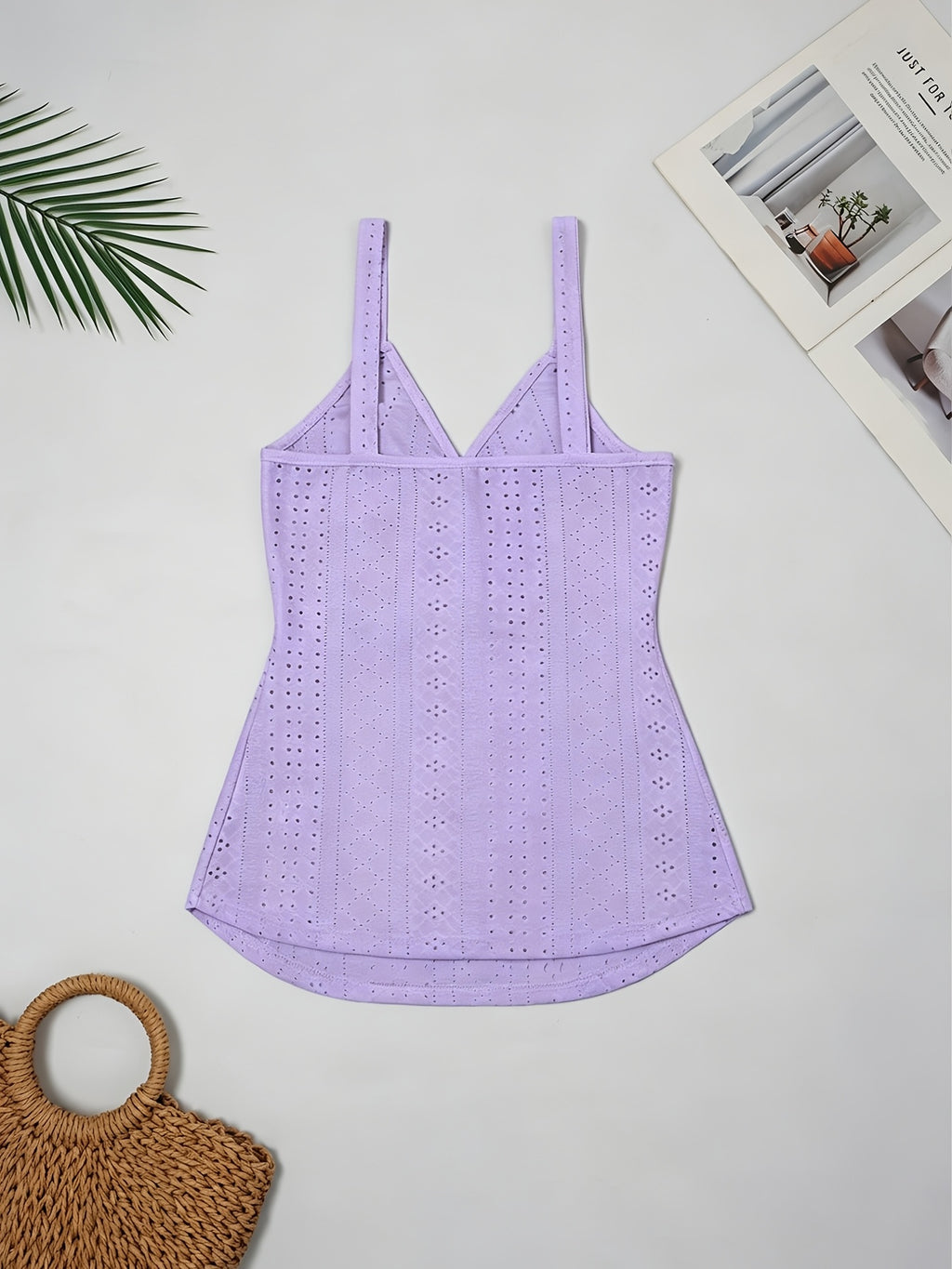 Western-style Women's Top with a Twisted Knot Design on the Chest, Made of Textured Lace Jacquard Fabric. A Spring/summer Beach, Outing, Date, or Vacation Shirt. "European Users Are Advised to Purchase One Size Smaller." - Light Purple