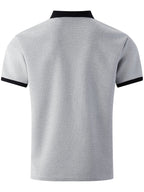 High-quality Men's Design Zippered Short-sleeved Polo Shirt, Contrasting Color Collar Design, Soft Fabric, Comfortable Experience, Versatile and Trendy Style, Suitable for Various Occasions Such as Traveling, Shopping, Casual Walking, Etc. - Grey