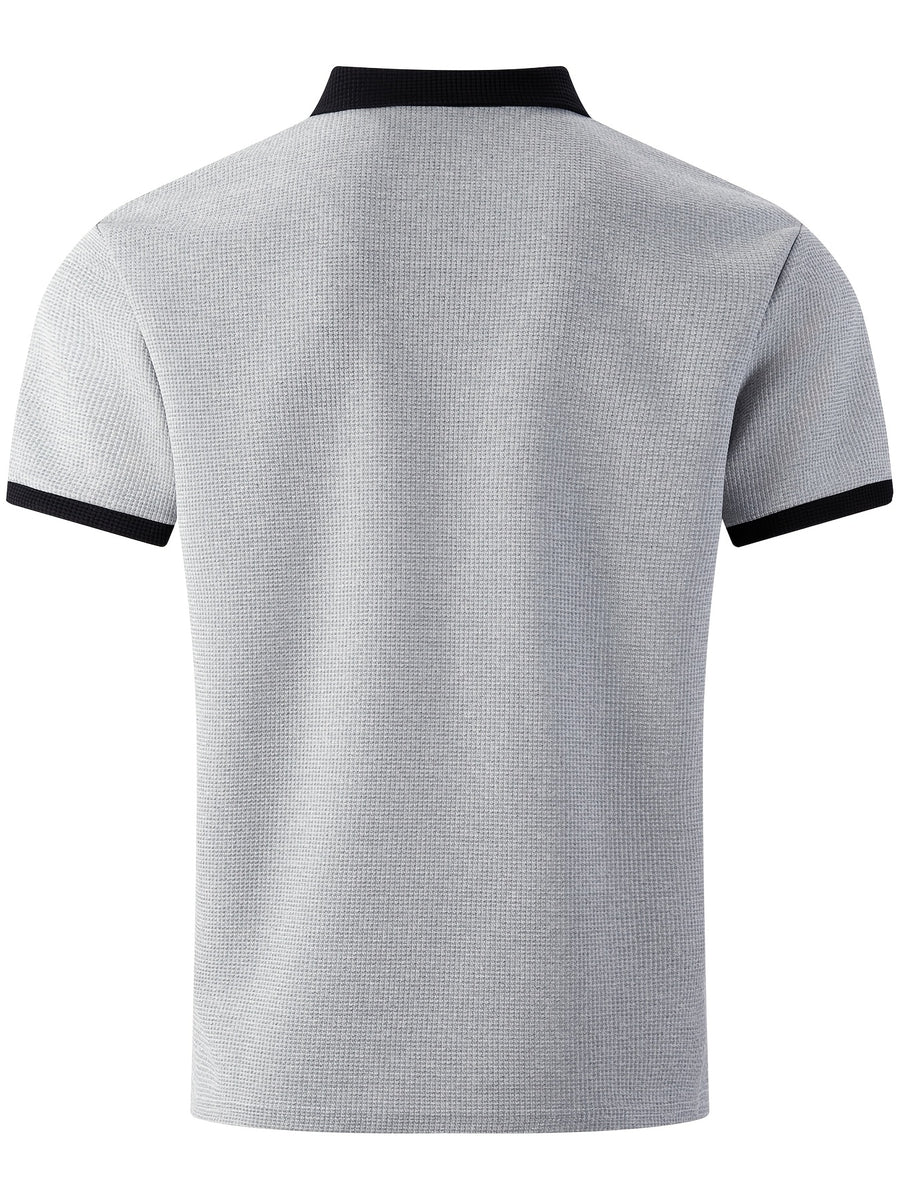 High-quality Men's Design Zippered Short-sleeved Polo Shirt, Contrasting Color Collar Design, Soft Fabric, Comfortable Experience, Versatile and Trendy Style, Suitable for Various Occasions Such as Traveling, Shopping, Casual Walking, Etc. - Grey