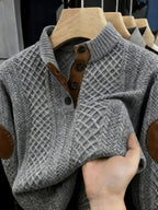 Men'S Casual Sports Sweater, Knit Sweater, American Casual Textured Diamond Knit Top, Men'S Stand Collar Contrast Color Button-Up Loose All-Match Retro Velvet Sweater Jacket, Autumn Winter Casual Sweater, Multi-Color Available - Grey