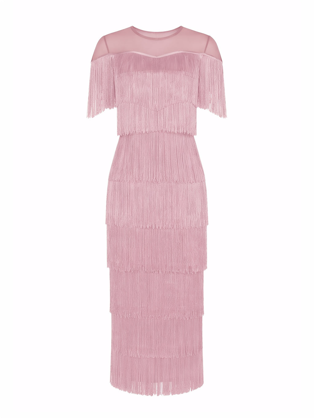 Women'S Sexy Tassel Long Dress Fashion See-Through Mesh Slim Fit Dress Prom Gown Party Celebration Event - Pink