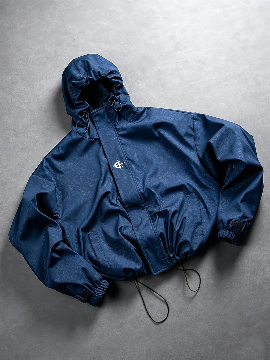 Men'S Spring Autumn Bomber Jacket with Drawstring Hood And Zipper Cardigan, Drawstring Hem Thin Jacket Casual Trendy Outerwear - Blue