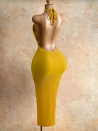 New Summer Women'S New Collection Halter Neck Backless Design Long Dress, Vacation Wear, Women, 2026 Fashion, Clothing, Slim Fit Suitable for Beach Vacations, Summer Vacation Wear, Holiday Clothing - Bright Yellow