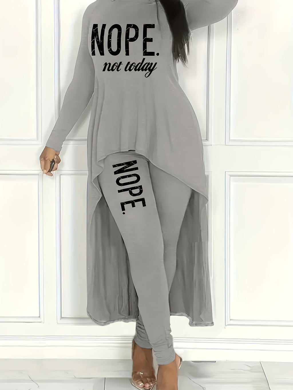 -Made - Fashionable European And American Women'S Casual Comfortable Long-Sleeve Letter Outfit ZHZ018 - Grey