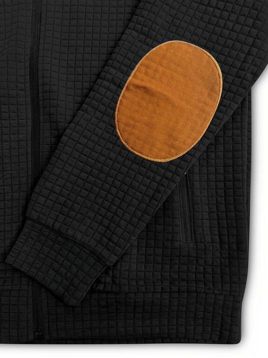 Pearson OBM Autumn/Winter Men's Thickened PARIST Jacquard Sport Jacket, Fashionable Plaid Jacquard Textured Fabric, Comfortable Outerwear Suitable for Daily Outings, Outdoor Sports, Travel, and Vacations. Lightweight and Comfortable with a Regular - Black