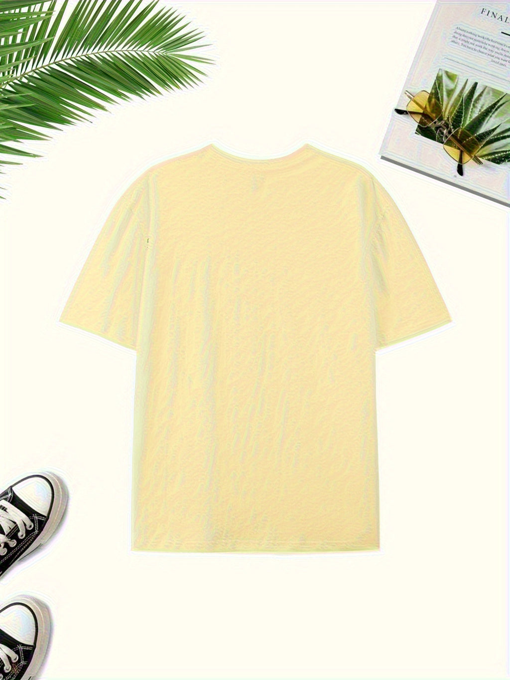 Minimalist Hand-Drawn Numerals and  Letter Creative Front and Back Print Fashionable Men's Casual Versatile #Commute #Leisure #Home #Office #Trendy Streetwear Fashion Item Crew Neck Heavyweight Pure Cotton T-Shirt - Apricot
