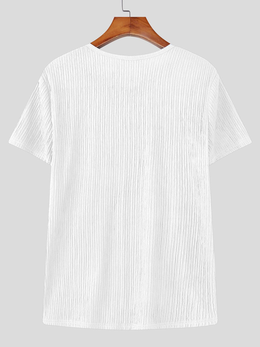 INCERUN Men Square Neck T-Shirt Short Sleeve Basic Tops Holiday Casual Solid Color Tops - White