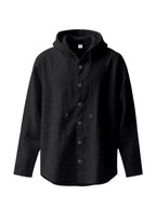 Men'S Solid Color Hooded Long Sleeve Shirt, Summer Breathable Casual Linen Top, Lightweight Loose Trendy Jacket - Black