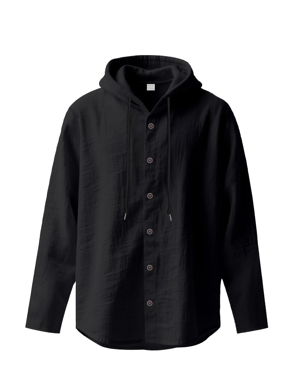 Men'S Solid Color Hooded Long Sleeve Shirt, Summer Breathable Casual Linen Top, Lightweight Loose Trendy Jacket - Black