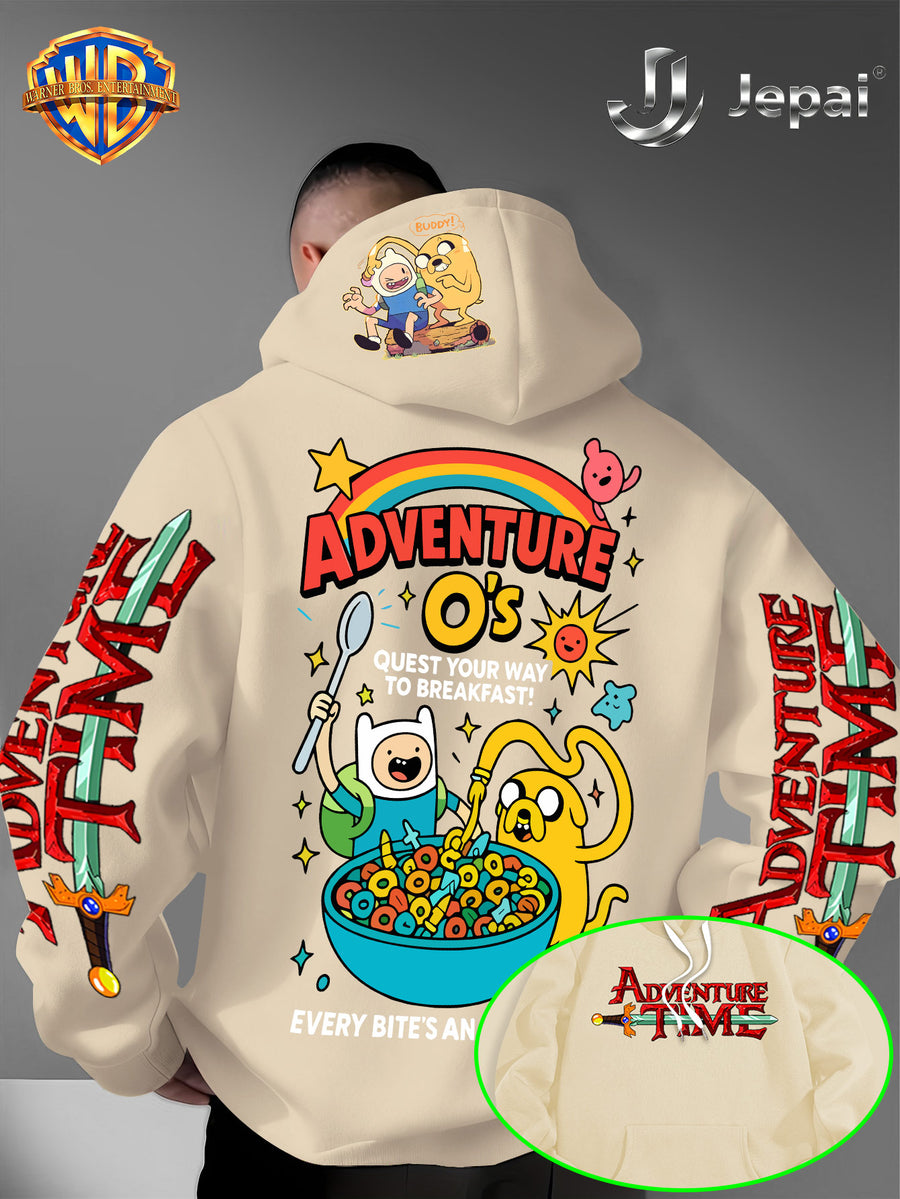 Official Warner Bros., Trendy Cool American Street Style Classic Character Theme Print Hoodie, American Street Style Unisex Long Sleeve Top, Suitable for Daily And Outdoor Activities, Ideal Warm Outerwear Choice for Autumn And Winter! - Apricot
