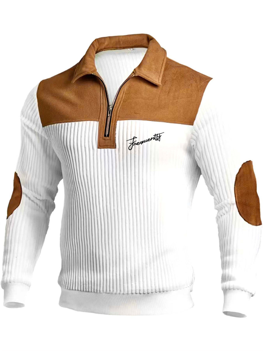 Men's Polo Collar Color Block Design Top, Casual Elegant Wear Suitable for Daily Commute and Formal Occasions - White