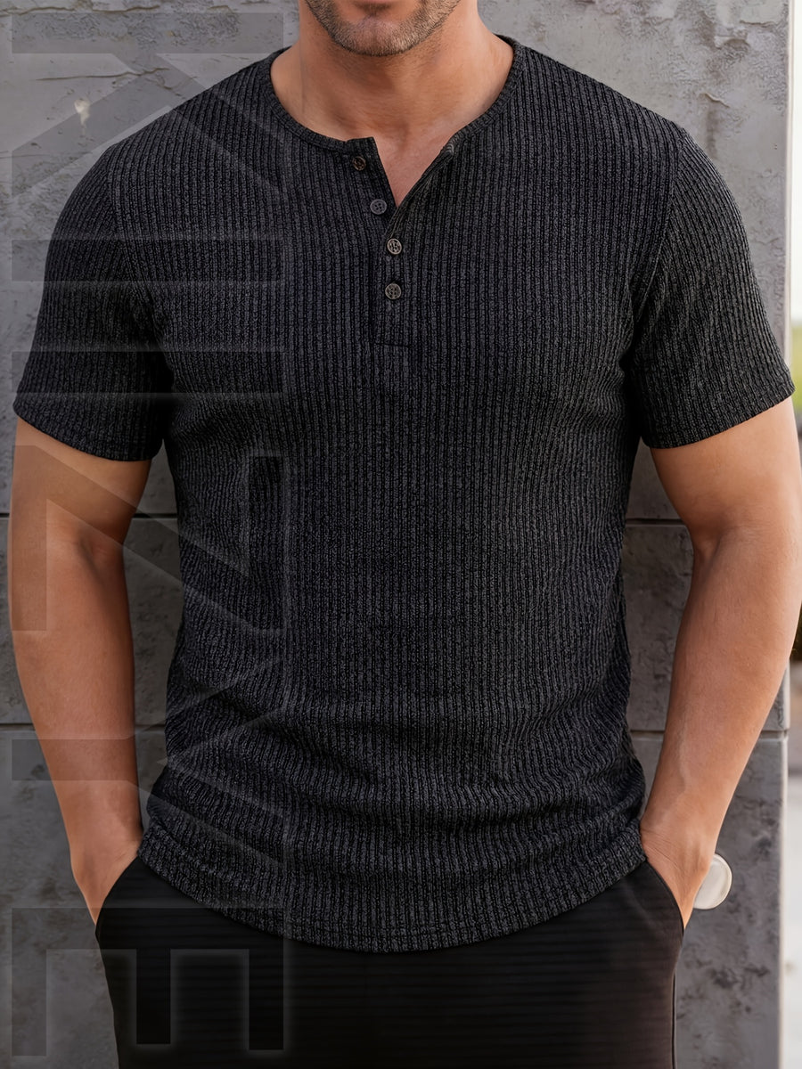 Pearson OBM Men's High-Quality Clothing - Men's Heavy-Duty Henley Shirt - Single-Button Collar & Chest Placket, Casual Button-Front Blouse, Thick, Soft, and Comfortable Fabric, Machine Washable Solid Color Sweater - Versatile for Smart-Casual - Black