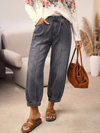 Spring/Summer Y2K Solid-Color Faux-Denim Trousers - Wide-Leg, Slim-Fit, Slanted-Pocket Design; Versatile "Scythe-Cut" Pants for Casual Attire - Dark Gray