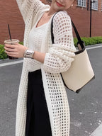 2026 Spring/Summer New Arrival Hollow-Out Long Cardigan Top for Women - Ivory White