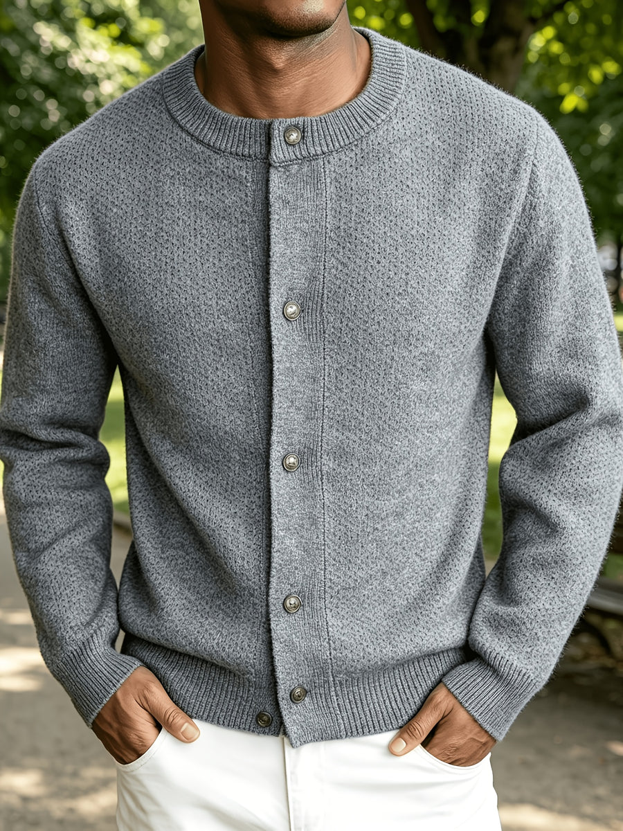 Men's Classic Button-Front Cardigan - Stretch Knit Button-Up with Solid Color, Warm Winter Outerwear Suitable for Daily, Office & Weekend Wear, Belt-Free Regular Fit for - Layering - Light Grey